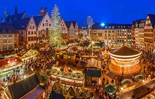 Puzzle 1000 Teile für Jungen, Lichter der Stadt, Deutscher Weihnachtsmarkt Frankfurt, 38 x 26 cm von EZMLFA