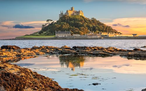 Puzzle für Erwachsene 1000 Teile England Cornwall Sonnenuntergang St Michaels Mount 38x26CM von EZMLFA