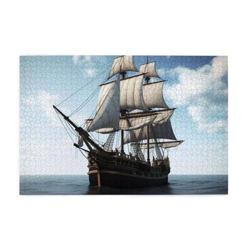 Puzzle mit altem Segelschiff-Druck, 2000 Teile, personalisiertes Bilderpuzzle, Familiendekorationspuzzle für Erwachsene, Familienhochzeits- und Abschlussgeschenk, 70 x 100 cm von EZMLFA