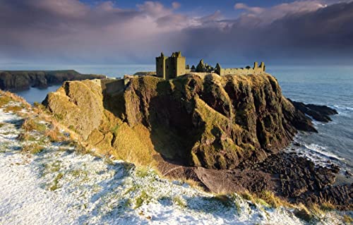 Weihnachtspuzzle für Kinder, 1000 Teile, Naturschönheit, Schnee, Nordsee, Schottland, Dunnottar Castle, 70 x 50 cm von EZMLFA