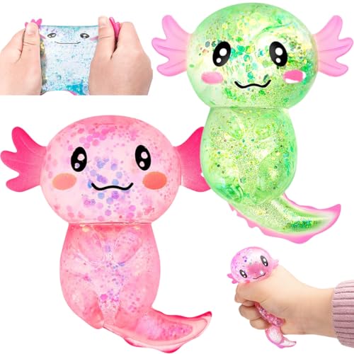 Glitzer Axolotl Squeeze Spielzeug - Stressabbau & Sensorisches Stress Axolotl Spielzeug für Erwachsene und Kinder,Axolotl Spielzeug,Squeeze Spielzeug zur Entspannung,2 Stück von EZOULUOBA