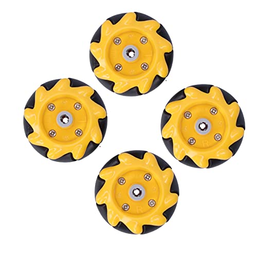 Eacam Mecanum Wheels Intelligente Roboterautoteile, Omnidirektional, DIY-Spielzeugkomponenten 48 Mm, Gelbe und Schwarze Kunstradform, Gummibeschichtetes Rad, Leichtgängig, Bessere von Eacam