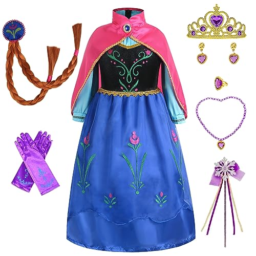 Eadaion ELSA Mädchen Prinzessin Kostüm, Eiskönigin ELSA Kostüm Kinder, 10-teiliges Set ELSA Kleid mit Krone Diadem für Weihnachten Verkleidung Karneval Halloween Geburtstag (Lila, 120) von Eadaion