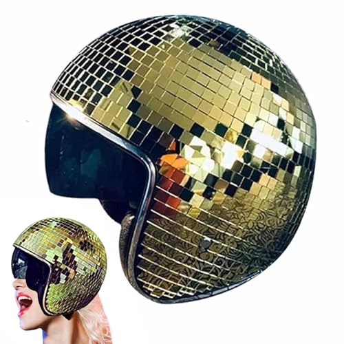 EagerMinds Discokugel Hüte, Disco Dekor Helme mit Einziehbarem Visier, Glitzer Spiegel Glas Discokugel Hut Helm, Disco-Party-Helm, Hut für DJ-Club, Bühnenparty, Hochzeit, Urlaub (B) von EagerMinds