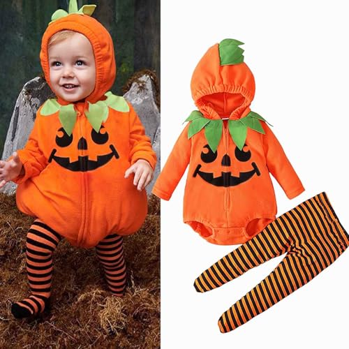 EagerMinds Halloween Kürbis Kostüm Kinder,Baby Halloween Kürbiskostüm, Lange Ärmel, Jungen Mädchen Kürbis-Strampler, Halloween Kostüm für Kleinkinder Von 0 bis 24 Monaten (100) von EagerMinds