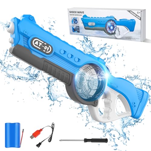 Elektrische Wasserpistole für Erwachsene Kinder, 820ml Wasserpistolen mit Licht, 9 m Reichweite, Automatische Wasseraufnahme, Wasserspritzpistole für Sommer Schwimmbad Strand Party (Blau) von EagerMinds