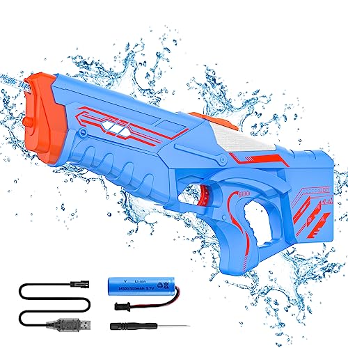 Elektrische Wasserpistole für Erwachsene und Kinder, 350ML Wasserpistole Elektrisch mit 6 m Reichweite, Automatische Wasseraufnahme Wasserpistole Spielzeug für Garten, Pool, Strand (Blau) von EagerMinds