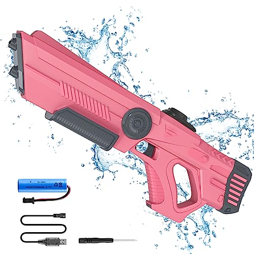 Wasserpistole Elektrisch, Elektrische Wasserpistole für Kinder und Erwachsene, Automatic Water Gun mit 8M Reichweite, Externe Wasserflasche, für Garten, Pool, Strand (Rosa) von EagerMinds