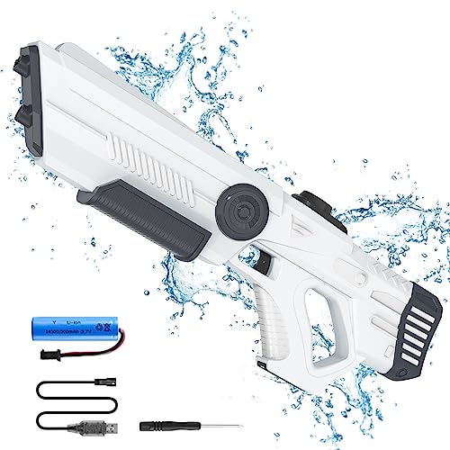 Wasserpistole Elektrisch, Elektrische Wasserpistole für Kinder und Erwachsene, Automatic Water Gun mit 8M Reichweite, Externe Wasserflasche, für Garten, Pool, Strand (Weiß) von EagerMinds