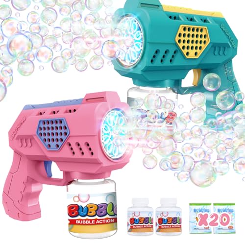 Bubble Guns für kleine Kinder 2 Packungen Automatische Blasenpistole mit LED-Licht für Kinder von 4 bis 8 Jahren, Bubble Guns Spielzeug mit Blasenlösung, Blasenpistole Blaster Bombier von EagleStone