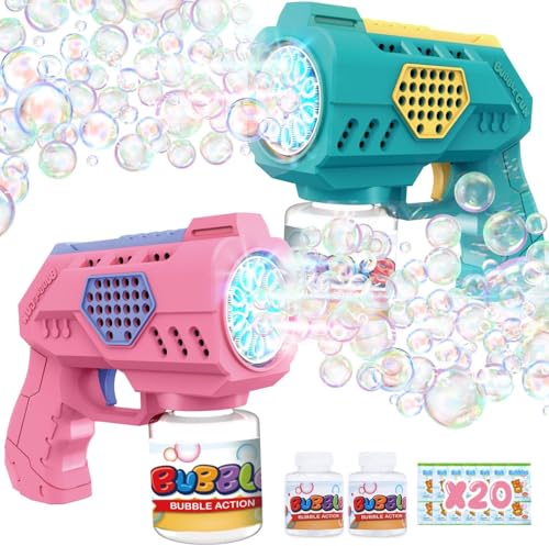 Bubble Guns für kleine Kinder 2 Packungen Automatische Blasenpistole mit LED-Licht für Kinder von 4 bis 8 Jahren, Bubble Guns Spielzeug mit Blasenlösung, Blasenpistole Blaster Bombier von EagleStone