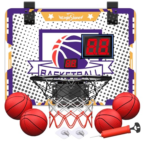 EagleStone Zimmer Mini Basketballkorb Indoor für Kinder, über die Tür, mit elektronischer Anzeigetafel, mit 4 Basketball, Basketball-Spielzeug Kleinkinder Jungen Mädchen von EagleStone