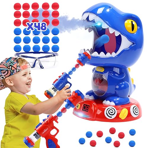 EagleStone Bewegliches Dinosaurier-Schießspiel für Kids Spaying & Auto Scoring, Dino Shooting Target Game mit 2 Pump Guns, 48 Schaumstoffkugeln, Sound, Fun Geschenk für Jungen & Mädchen, Party Favor von EagleStone