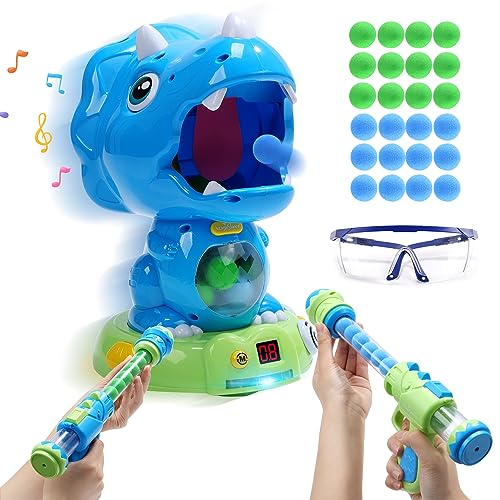 EagleStone Moveable Dinosaur Shooting Toys Triceratops Action，Kids Shooting Games mit LCD Score Record&LED, Verbesserung der Hand-Auge-Koordination Spielzeug für Jungen und Mädchen von EagleStone