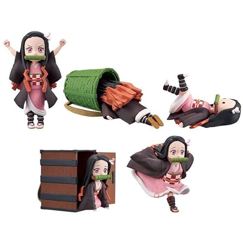 Eamily Demon Slayer Figur, Mini 5 Stück Nezuko Kamado Figur 3-5 cm Niedliche Nezuko Kamado Kniende Statue Spielzeug Cartoon PVC Figur Modell Sammlerstück Spielzeug für Anime Fans von Eamily