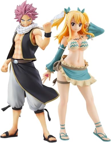 Eamily for Anime Fairy Tail Figur Mirajane·Strauss & Lucy Heartfilia Actionfigur PVC Anime Mädchen Figur Badeanzüge Modell Dekoration Ornamente Sammlerstücke Geschenk (Lucy Heartfilia + Natsu von Eamily