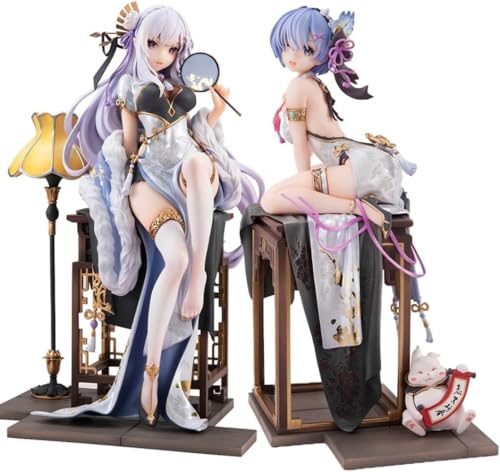 Eamily for REM/Remu Anime Action Figurine Statue Model Beautiful Cartoon Characters Ornaments Desktop Display Collection (Emilia and Rem 1) von Eamily