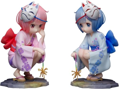 Eamily for Re:0 Remu Figure Umbrella Kimono Girl Action Figure Anime Peripherie PVC Statue Home Desk Ornament Decoration Gift for Fan (Ramu and Remu Fireworks Style) von Eamily