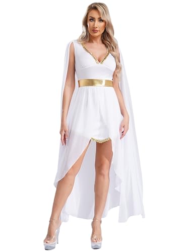 Eandarui Antikes Griechenland Kostüm Damen Festlich Römische Göttin Kleid Edles Partykleid Lang Toga Kleid Halloween Fastnacht Mottoparty Kostüm Weiß 4XL von Eandarui