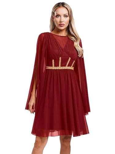 Eandarui Griechische Göttin Aphrodite Kostüm Damen Cleopatra Kleid Chiffon Schlitz Ärmel Griechische Mythologie Kleid Edles Toga Kleid Karnevalskostüm Burgundy XXL von Eandarui