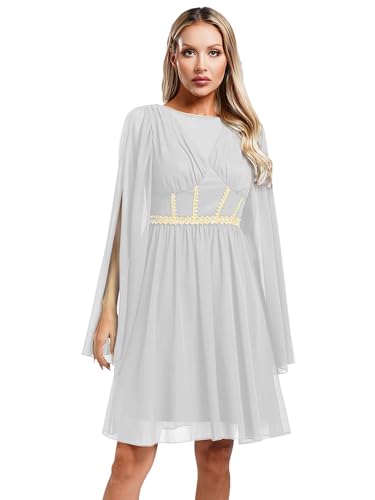 Eandarui Griechische Göttin Aphrodite Kostüm Damen Cleopatra Kleid Chiffon Schlitz Ärmel Griechische Mythologie Kleid Edles Toga Kleid Karnevalskostüm Weiß XXL von Eandarui