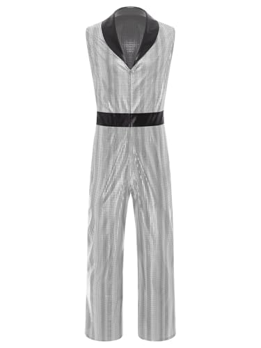 Eandarui Herren 70er Jahre Dynamite Disco Kostüm Pailletten Overall Ärmellos Jumpsuit Erwachsene Halloween Hippie Historische Outfit Silber M Eandarui Herren 70er Jahre Dynamite Disco Kostüm Pailletten Overall Ärmellos Jumpsuit Erwachsene Halloween Hippie Historische Outfit Silber M von Eandarui