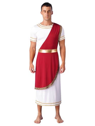 Eandarui Herren Römische Toga Griechischer Gott Kostüm Kurzarm Toga Kleid Tunika Kleid Römer Cäsar Kostüm Für Fasching Karneval Mottoparty Burgundy 3XL von Eandarui