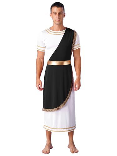 Eandarui Herren Römische Toga Griechischer Gott Kostüm Kurzarm Toga Kleid Tunika Kleid Römer Cäsar Kostüm Für Fasching Karneval Mottoparty Schwarz 3XL von Eandarui