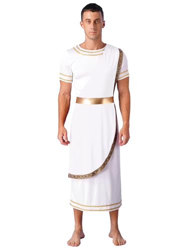 Eandarui Herren Römische Toga Griechischer Gott Kostüm Kurzarm Toga Kleid Tunika Kleid Römer Cäsar Kostüm Für Fasching Karneval Mottoparty Weiß 3XL von Eandarui