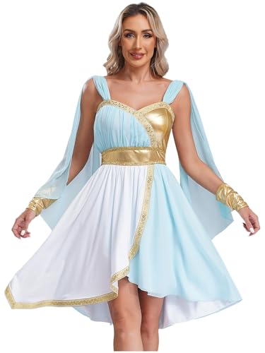 Eandarui Karneval Kostüm Damen Griechische Göttin Kleid Ärmellos Edles Robe Kleid Festkleid Metallic Patchwork Toga Kleid Für Fasching Mottoparty Hellblau S von Eandarui