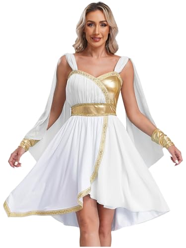 Eandarui Karneval Kostüm Damen Griechische Göttin Kleid Ärmellos Edles Robe Kleid Festkleid Metallic Patchwork Toga Kleid Für Fasching Mottoparty Weiß XL von Eandarui