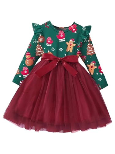 Eandarui Kinder Baby Mädchen Weihnachten Kostüm Langarm Rüschen Partykleid Rüschen Abendkleid Tutu Ballkleid Mit Cartoon Muster Prinzessin Kostüm Roter Lebkuchenmann 110-116 von Eandarui