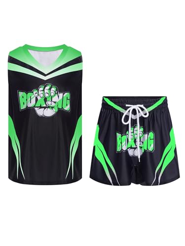 Eandarui Kinder Junge MMA Anzug Satin Kickboxer Oberteil Ärmellos Tank Top Mit Muay Thai Shorts Trainingshose BJJ Kampsport Trainingsanzug Grün B 134-140 Eandarui Kinder Junge MMA Anzug Satin Kickboxer Oberteil Ärmellos Tank Top Mit Muay Thai Shorts Trainingshose BJJ Kampsport Trainingsanzug Grün B 134-140 von Eandarui