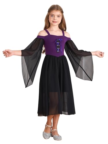 Eandarui Mittelalter Kleid Mädchen Renaissance Retro Partykleid Trompetenärmel Abendkleid Festlich Punk Gothic Viktorianisch Kostüm Violett 122-128 von Eandarui