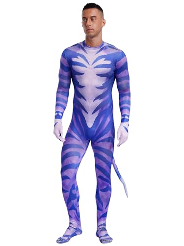 Eandarui Tier Overall Herren Kuh Leoparden Tiger Jumpsuit Erwachsene Kostüm Langarm Ganzkörperanzug Full Body Suit Mit Lang Schwanz Für Fasching Halloween Tippe I M von Eandarui