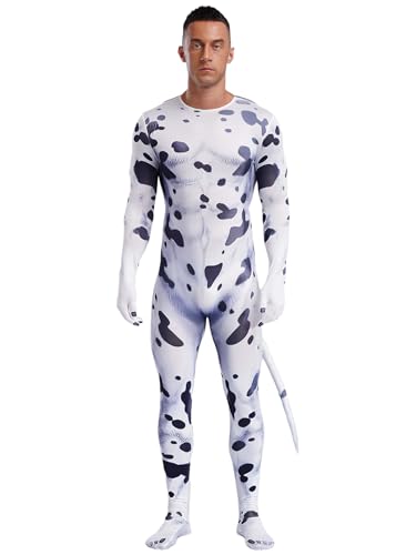 Eandarui Tier Overall Herren Kuh Leoparden Tiger Jumpsuit Erwachsene Kostüm Langarm Ganzkörperanzug Full Body Suit Mit Lang Schwanz Für Fasching Halloween Typ C 3XL von Eandarui