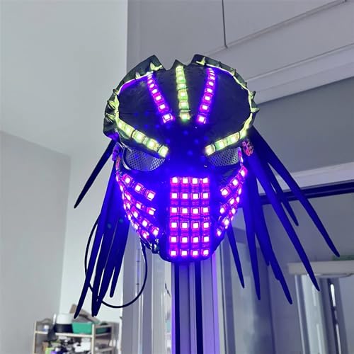 Earthradius Raubfischmaske mit blinkender RGB-LED, beleuchtet Bühnentanz, Performance, Jacke, Anzug, Helm, Cosplay, Ballshow, Gesichtsmaske von Earthradius