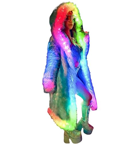 LED-Kostüm für Damen, Kunstfellmantel, ferngesteuerte LED-Beleuchtung, Festival- und Party-Kostüm-Jacken, Himmelblau, Small von Earthradius