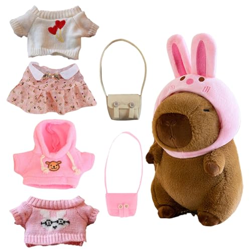 Capybara Kuscheltier, Capybara Plüschtier mit Kleidung, Tasche, Hat, Niedliche Capybara Stofftier, Dress Up Capybara Plushie Puppen Geschenk für Kinder Junge-n Mädchen von Eastuy