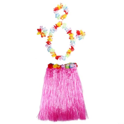 EasyByMall Lively Hawaii-Dress Up Ensemble für Kinder mit einem bunten Gras-Lei-Rock (Rosa) von EasyByMall