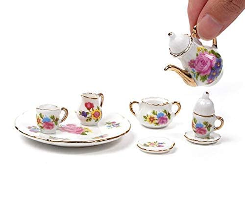 EatingBiting Collection Level 1:12 Elegante Flora Miniatur Mini Haus Porzellan Teeschale Teekanne Tasse Teller Bastelset DIY Szene Wohnmöbel Zubehör von EatingBiting