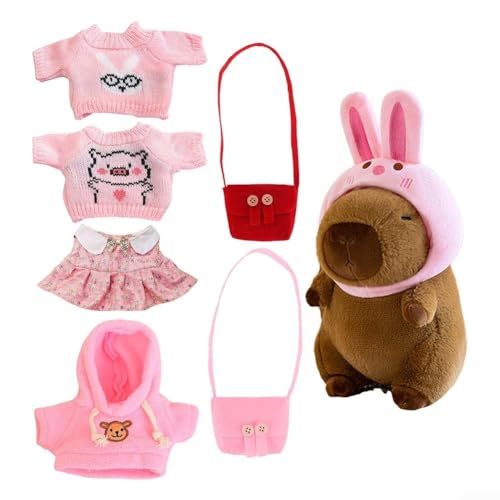 Eawfgtuw 24.9 cm Capybara Plüschtier mit 7 Outfits Dress Up Stofftier Set für Kinder Interaktives Lernspielzeug Weiche Sichere Materialien Perfektes Geschenk (B) von Eawfgtuw