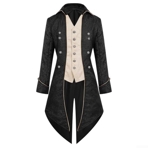 Eawfgtuw Herren Renaissance Steampunk Frack Viktorianischen Retro Cosplay Kostüm Karneval Party Mittelalter Smoking Jacke Langarm Overcoat(S Schwarz) von Eawfgtuw