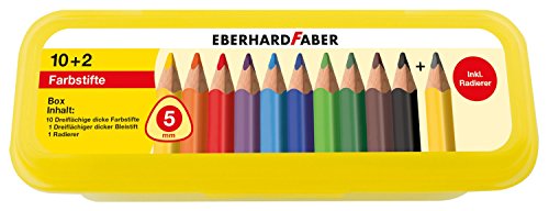 Eberhard Faber 511408-10 dreiflächige Jumbo Buntstifte in Aufbewahrungsbox inklusiv Zubehör von Eberhard Faber