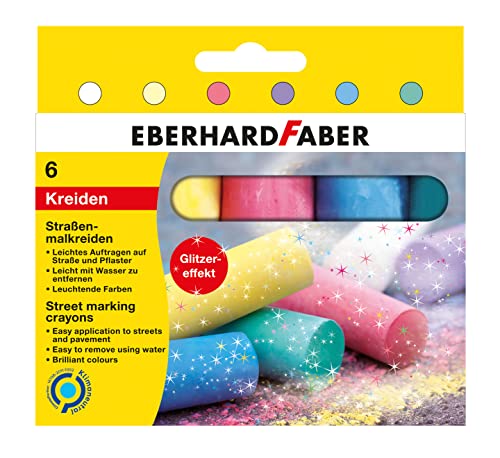 Eberhard Faber 526504 - Straßenkreide Glitzer, 6 leuchtenden Farben Straßenmalkreide im Kartonetui von Eberhard Faber