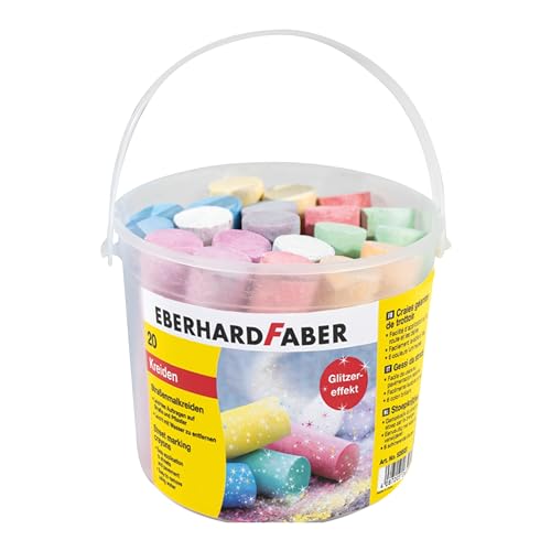 Eberhard Faber 526520 - Straßenkreide Glitzer 20er Eimer, 6 leuchtenden Farben Straßenmalkreide mit Glitzereffekt, Glitzerfarben von Eberhard Faber