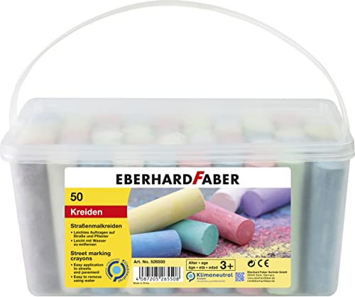 Eberhard Faber 526550 - Straßenkreide 50er Eimer, 8 leuchtenden Farben Straßenmalkreide, Basicfarben von Eberhard Faber