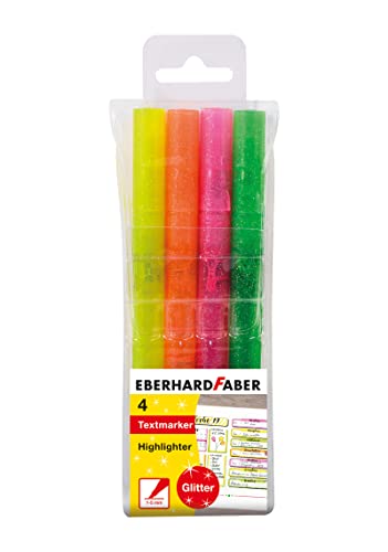 Eberhard Faber 551404 Textmarker mit Keilspitze, in Neon Farben mit Glitzer, 4er Etui, bunt von Eberhard Faber