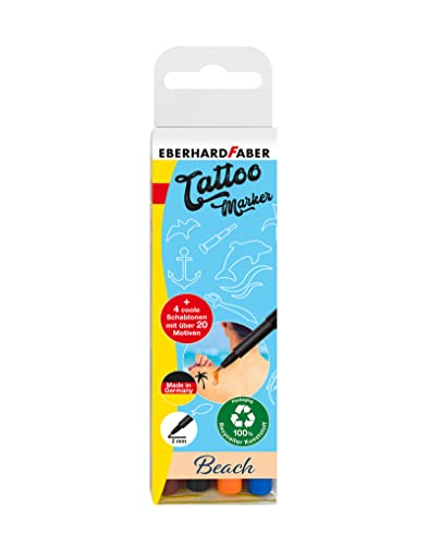 Eberhard Faber 559502 - Tattoo Stifte Set Beach, 4 Stifte im Kunststoffetui mit 4 Schablonen von Eberhard Faber