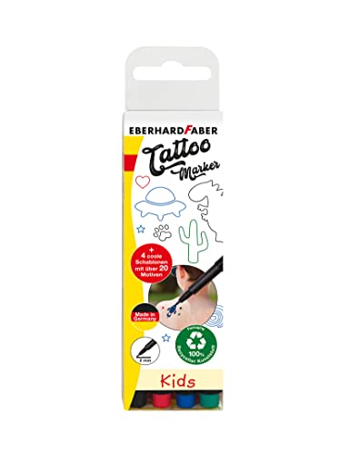 Eberhard Faber 559504 - Tattoo Stifte für Kinder, 4 Stifte im Kunststoffetui mit 4 Schablonen von Eberhard Faber